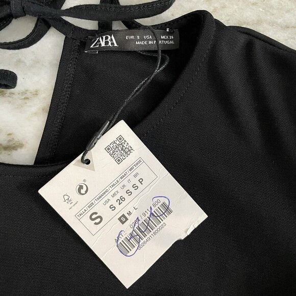 Zara NWT Blogger Favorite Puff Sleeve Dress Womens Sz S Smocked Bodycon Keyhole - Picture 8 of 14